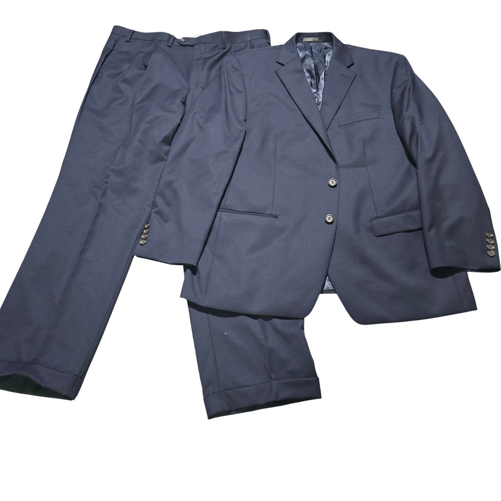 Lauren Ralph Lauren Suit set Mens jacket 46R pants 38x31 Navy Blue 100% Wool